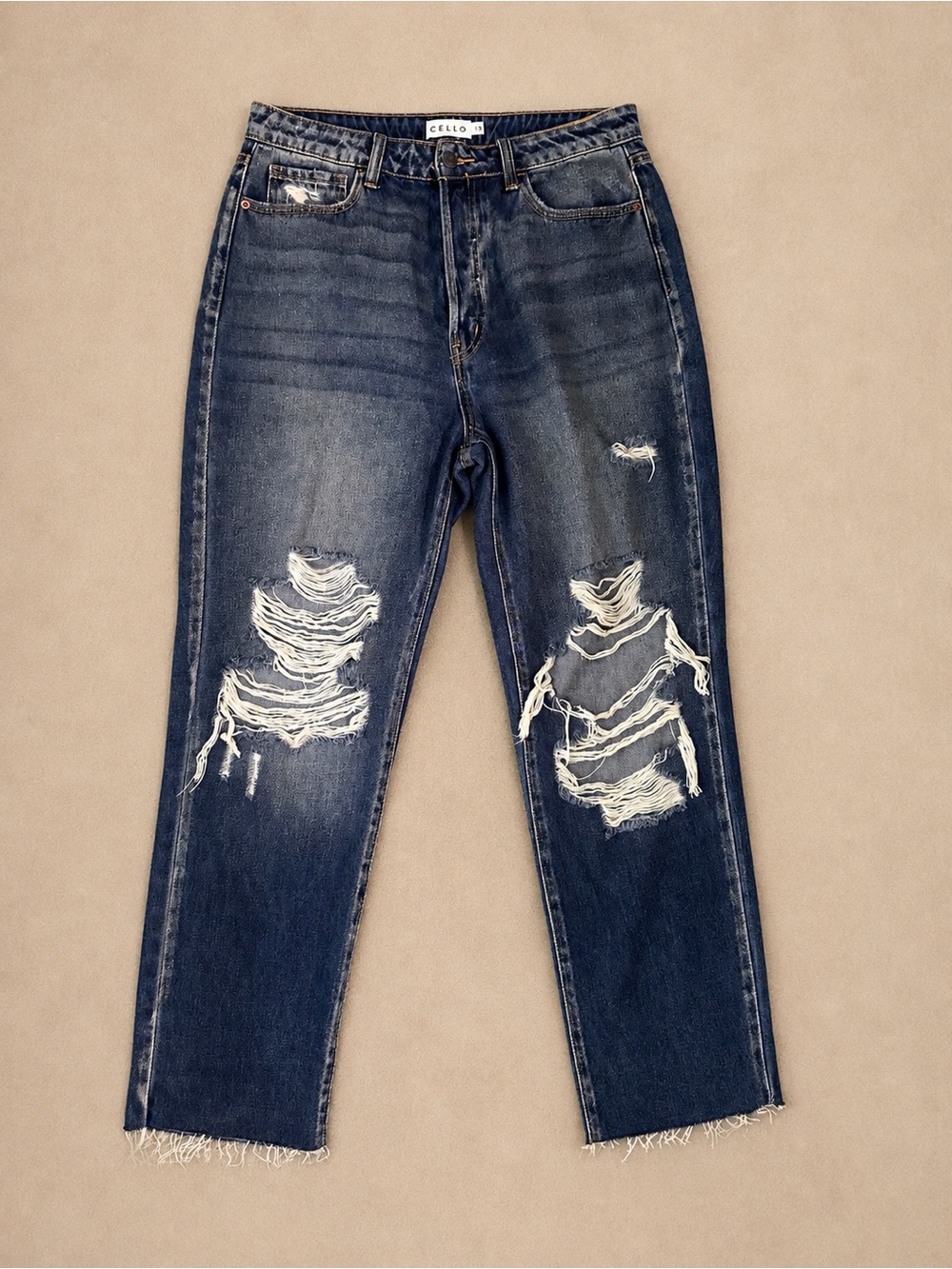 Cello Distressed Straight Leg Cropped Jeans Size 13 High Rise Raw Hem - Picture 2 of 8